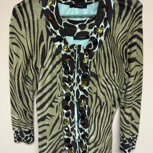 Cyrus animal print embellished cardigan with matching tank